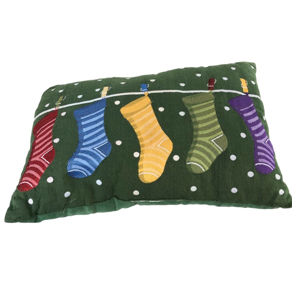 Throw Pillow 14 x 19 Green Red Blue Yellow Purple White Polka Dot Christmas